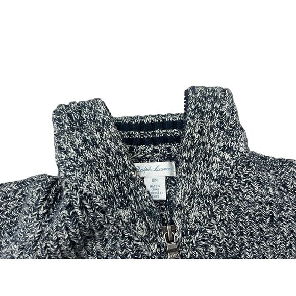 POLO RALPH LAUREN Blue White Heathered Sweater Quarter Zip 18 Months Pullover - Picture 9 of 10